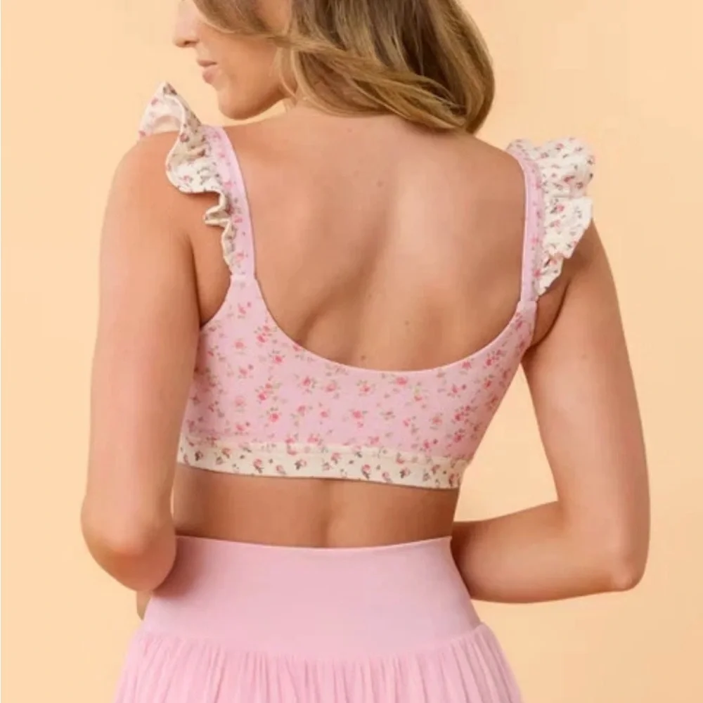 Target Blogilates Women's Ruffle Corset Sports Bra - Pink Floral M - Picture 5 of 5